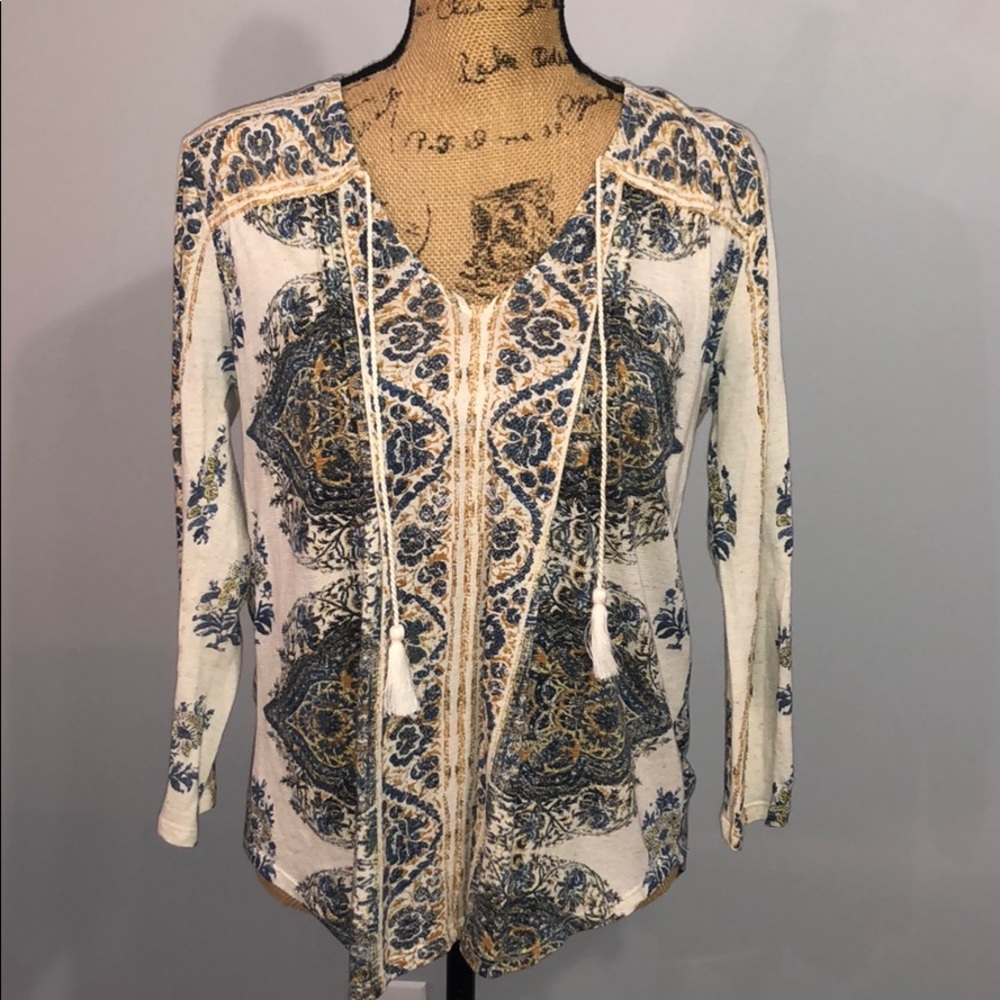 Lucky Brand Cream, Blue, and Yellow Top Size M